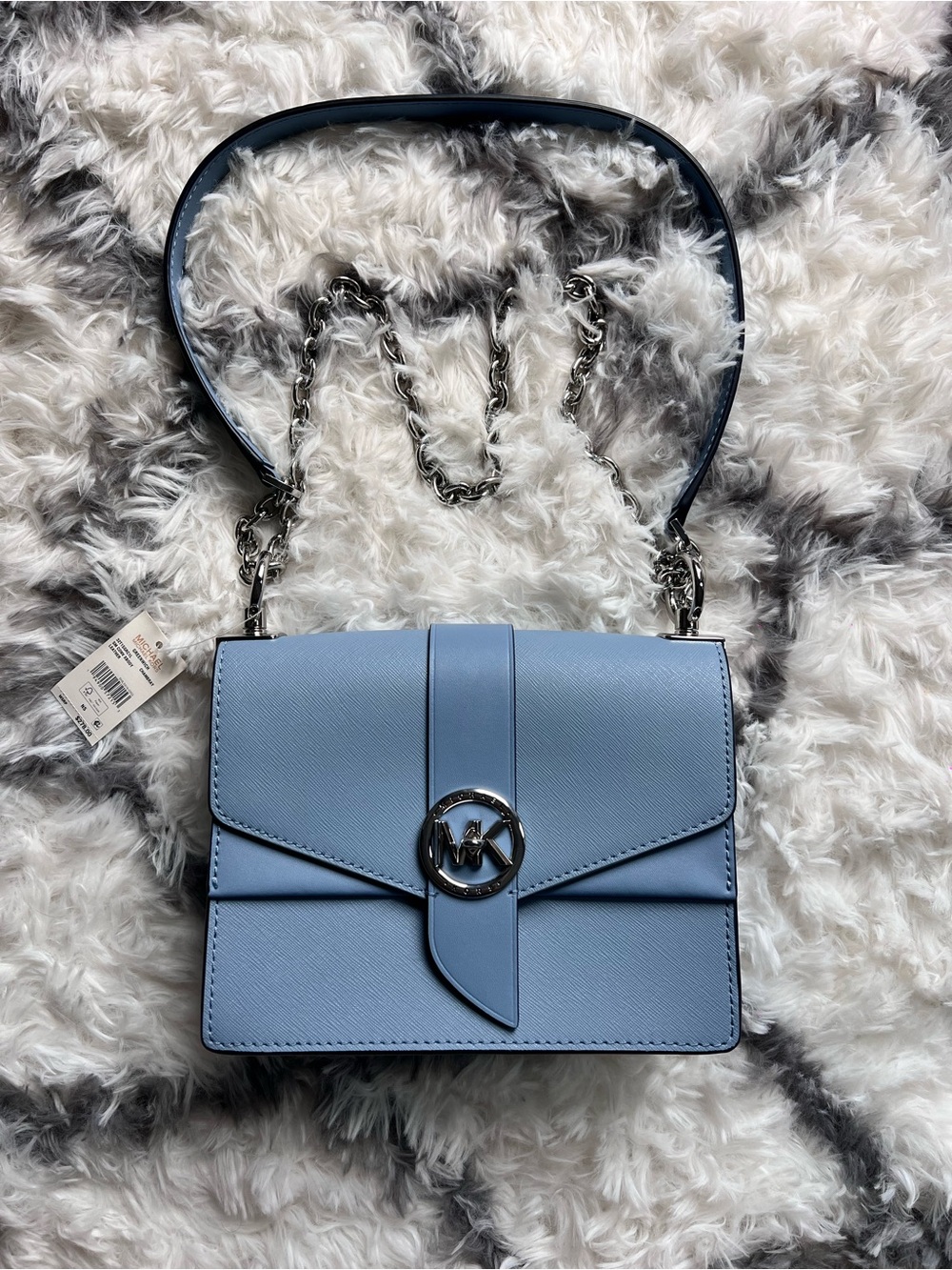 Michael Kors Light Blue Leather Chain-Strap Crossbody Bag